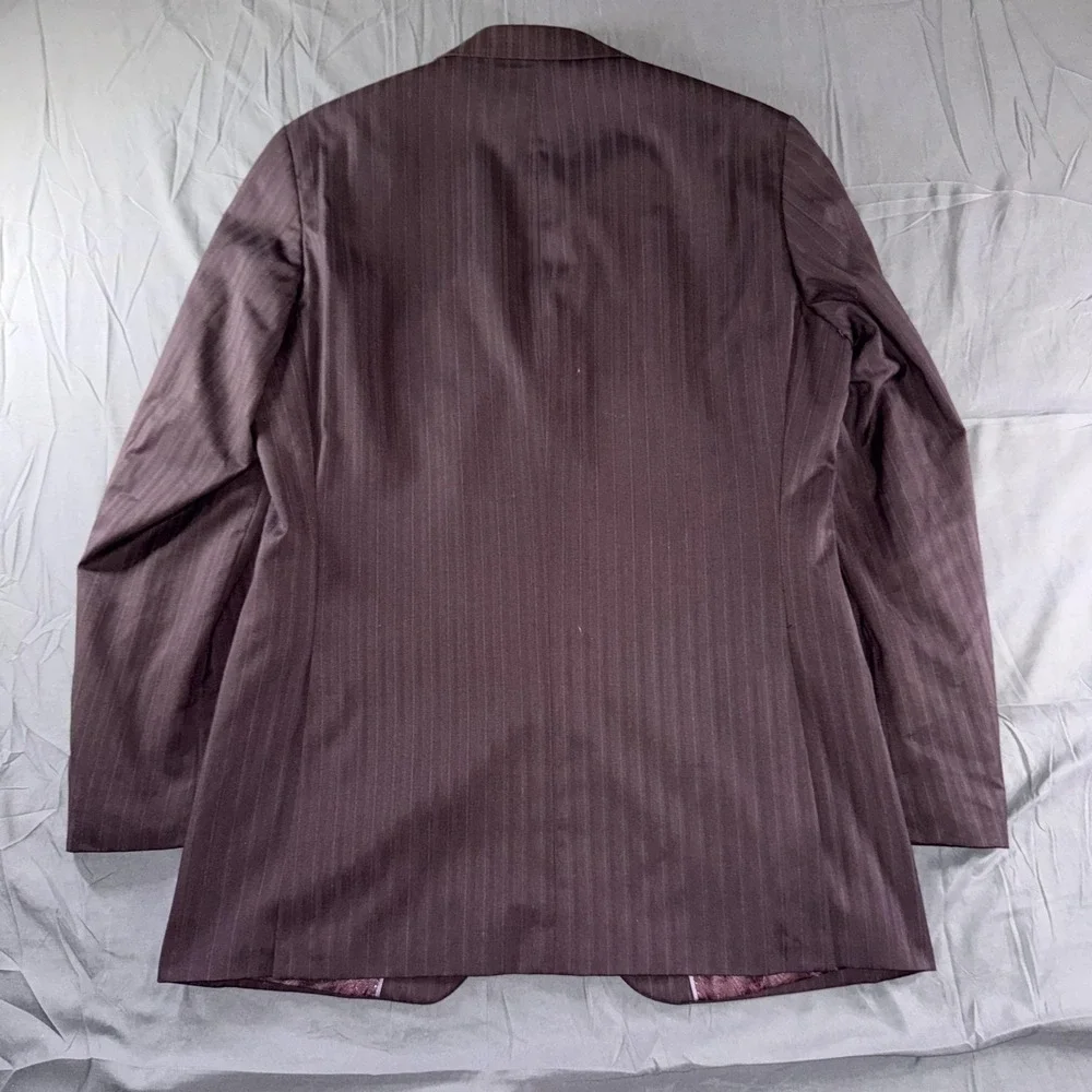 Steve Harvey Collection Suit Jacket Mens 40L Purple Pinstripe‎ 3 Button Long